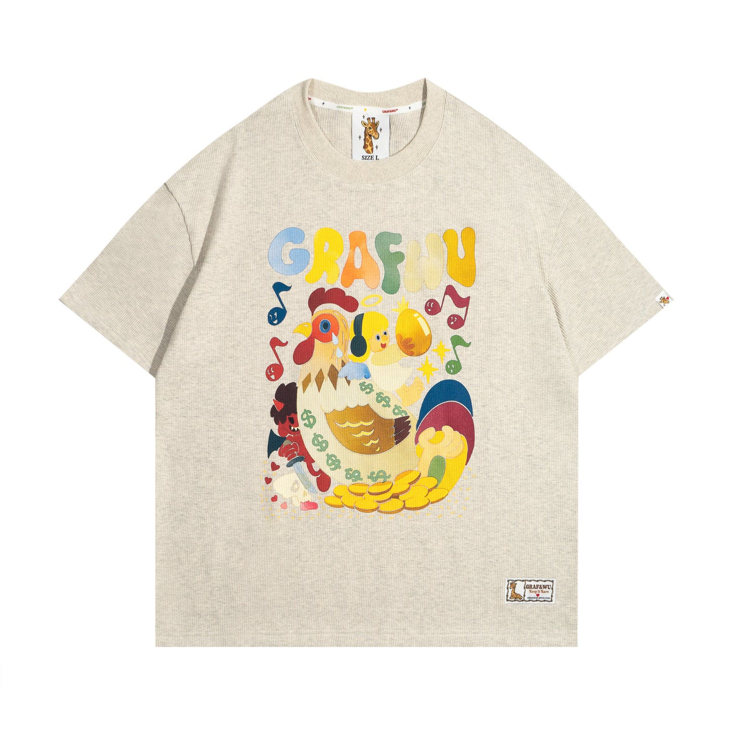 GRAF&WU Giraffe Fable Killing the Egg-Laying Goose Streetwear Casual T-Shirt
