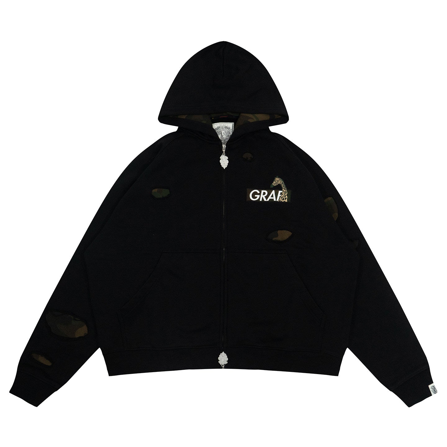 GRAF&WU Camouflage Giraffe Ripped Streetwear Zip-up Hoodie
