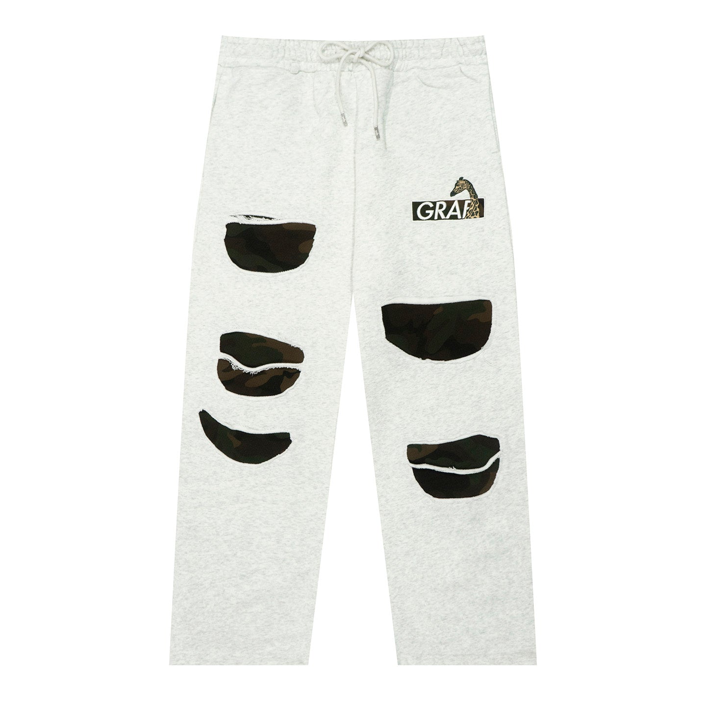 GRAF&WU Camouflage Giraffe Ripped Fleece Sweatpants | Distressed Streetwear Joggers