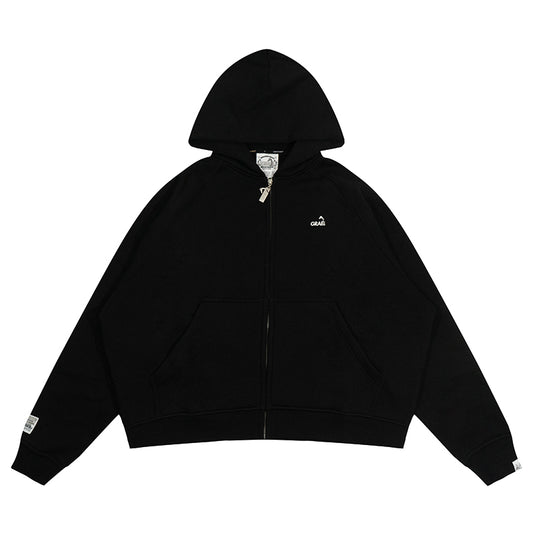 GRAF&WU Zip-up Hoodie Metal Deer Emblem Thick Fleece Cardigan