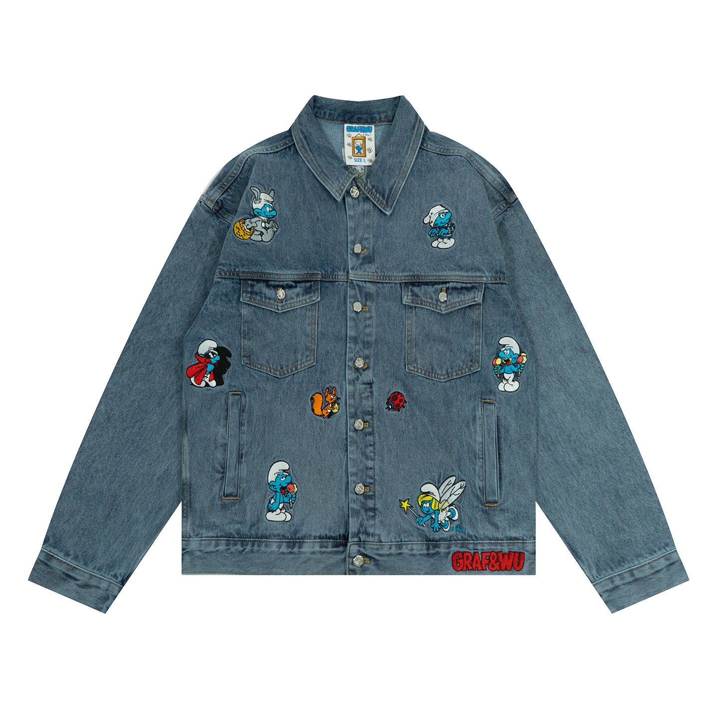 GRAF X SMURF Animal Character Embroidered Denim Jacket