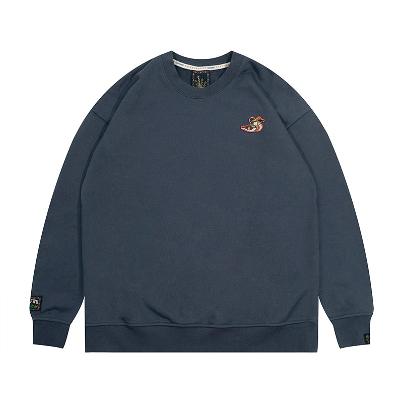 GRAF&WU Ducks Eembroidery Couple Fleece  Crewneck Sweatshirt