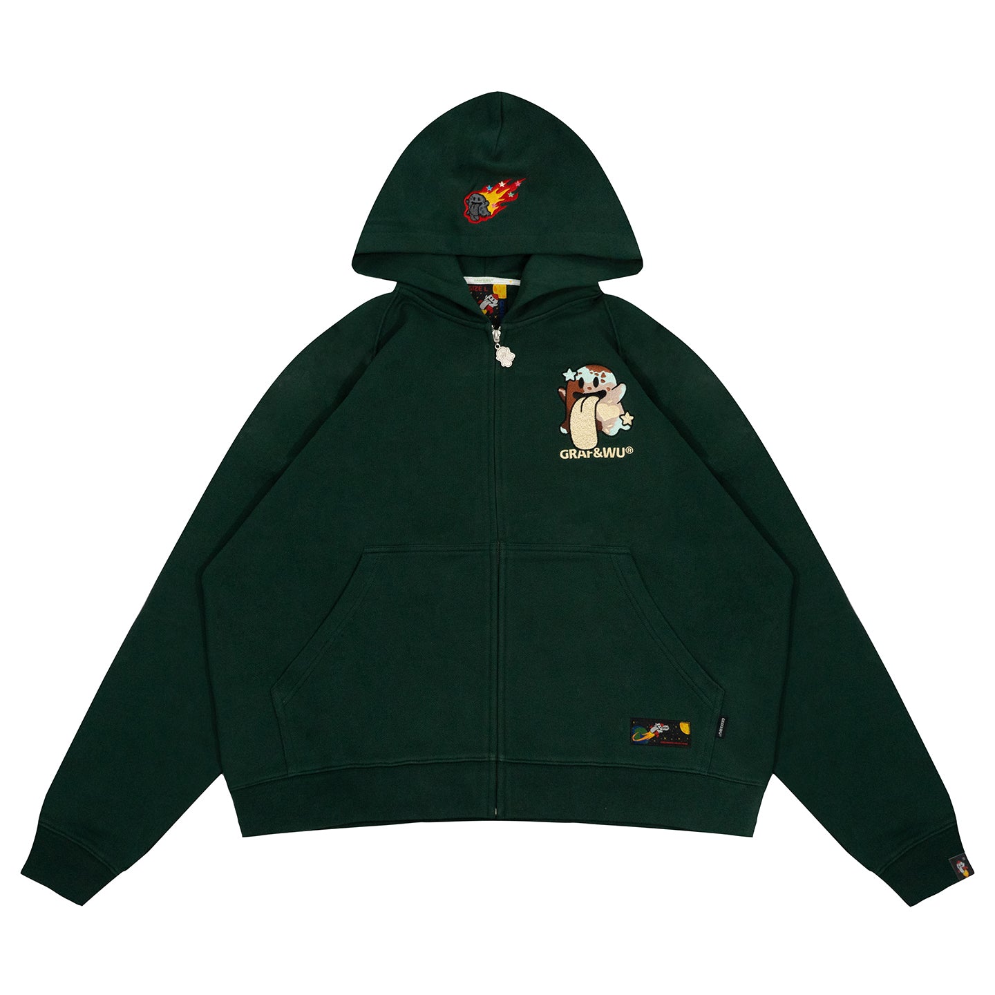 GRAF&WU Solar System Planet Cute Ghost Embroidered Zip-up Hoodie