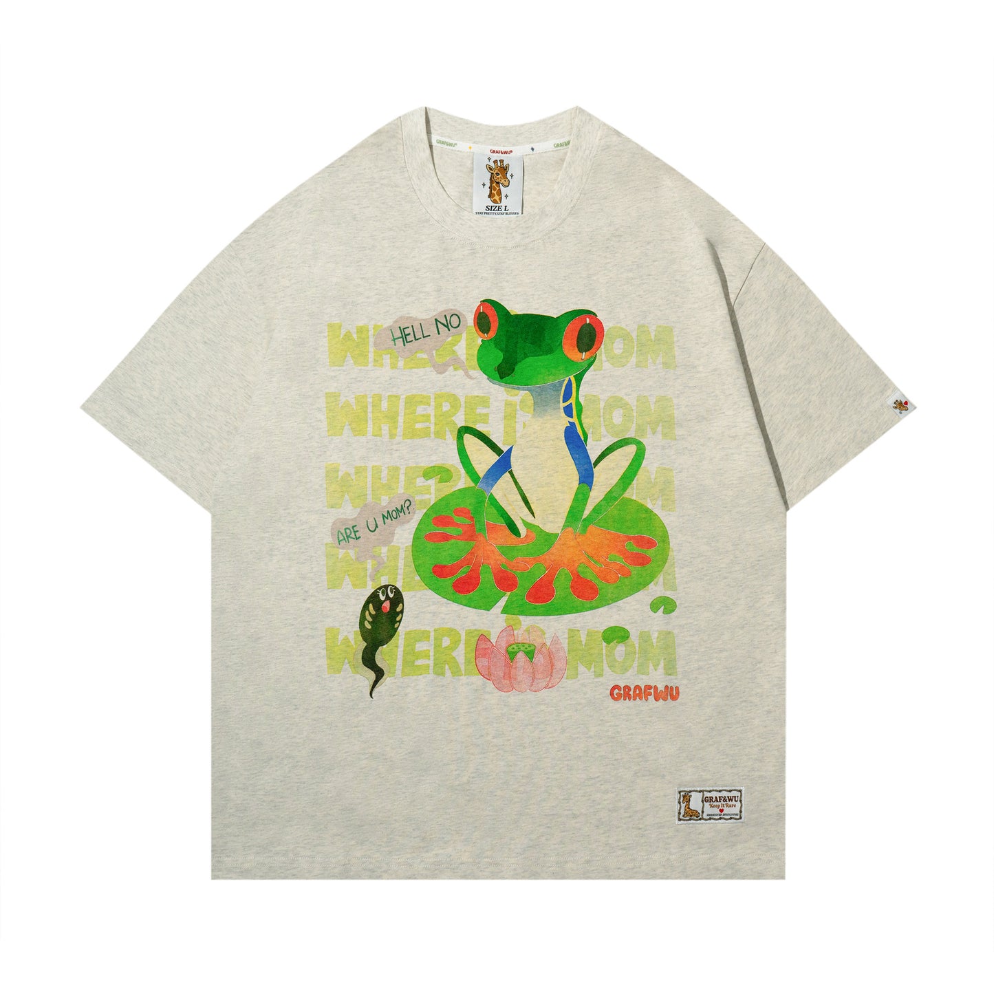 GRAF&WU Giraffe Fable Tadpoles Find Their Original Home Thin Cool Feeling Fabric T-Shirt