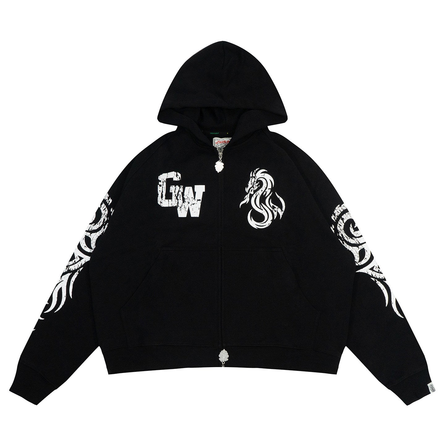 GRAF&WU Dragon Horse Print Retro Letter Graphic Hoodie