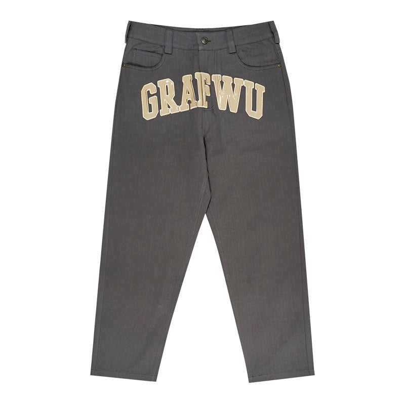 GRAF&WU Vintage Leather-Lettered Brass Buckles Cargo Pants