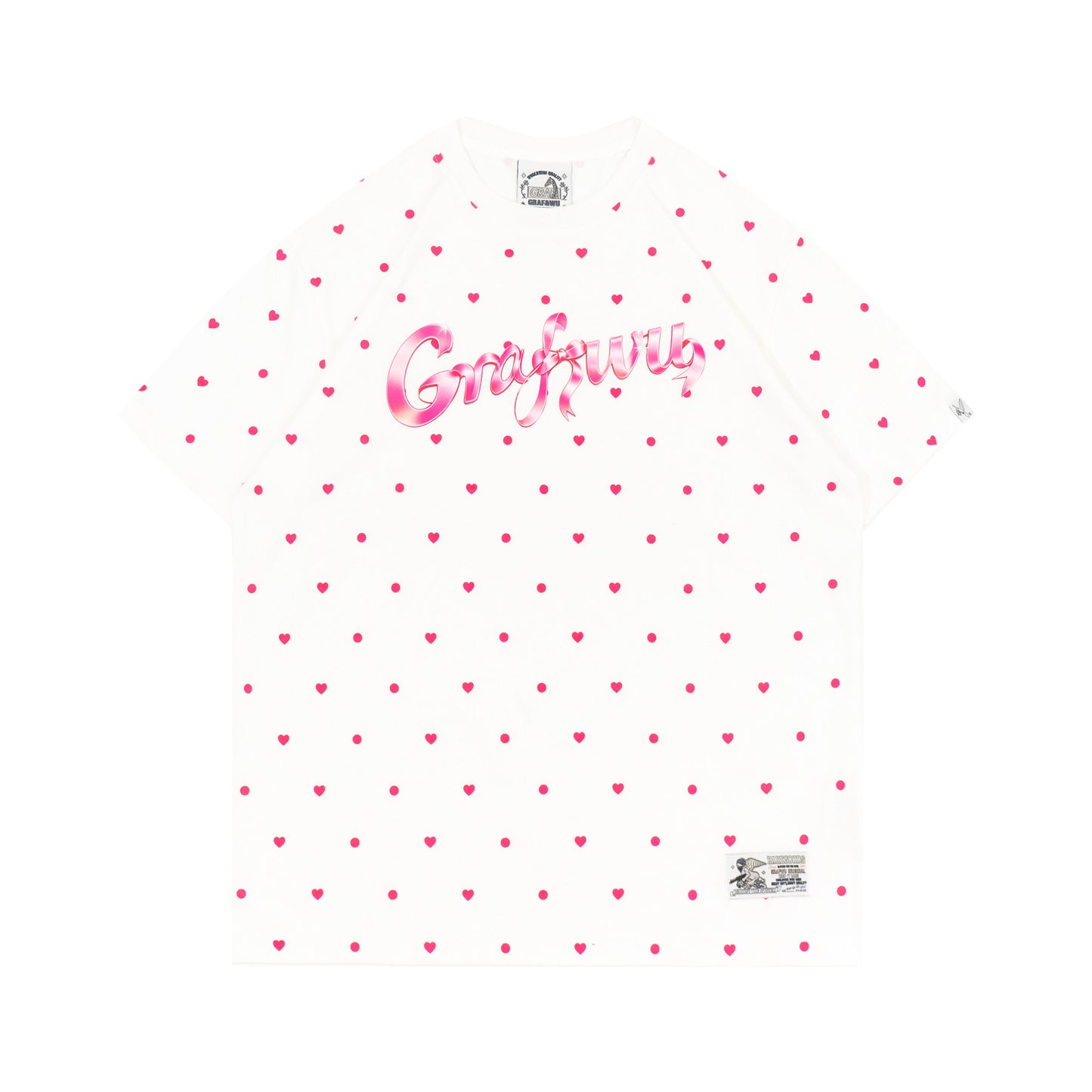 GRAF&WU Pink Ribbon Letter Mini Heart Polka Dot Cozy T-shirt