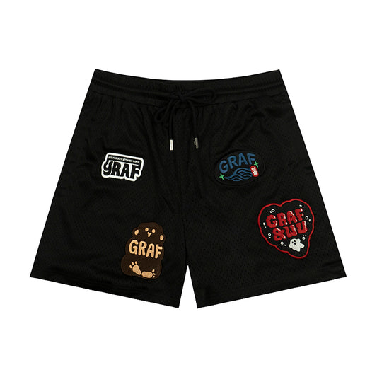 GRAF&WU Cute Emblem Double-Layer Mesh Vintage Shorts