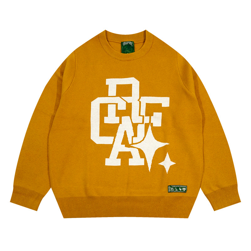 GRAF&WU Preppy Style Latter Crew Neck Knit Sweater