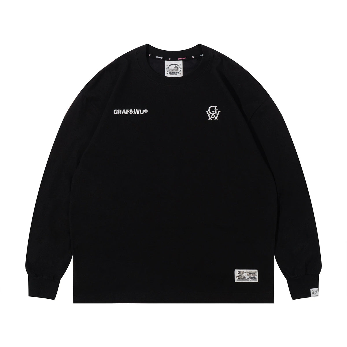 GRAF&WU embroidered loose-fit long sleeve tee in Black, front view