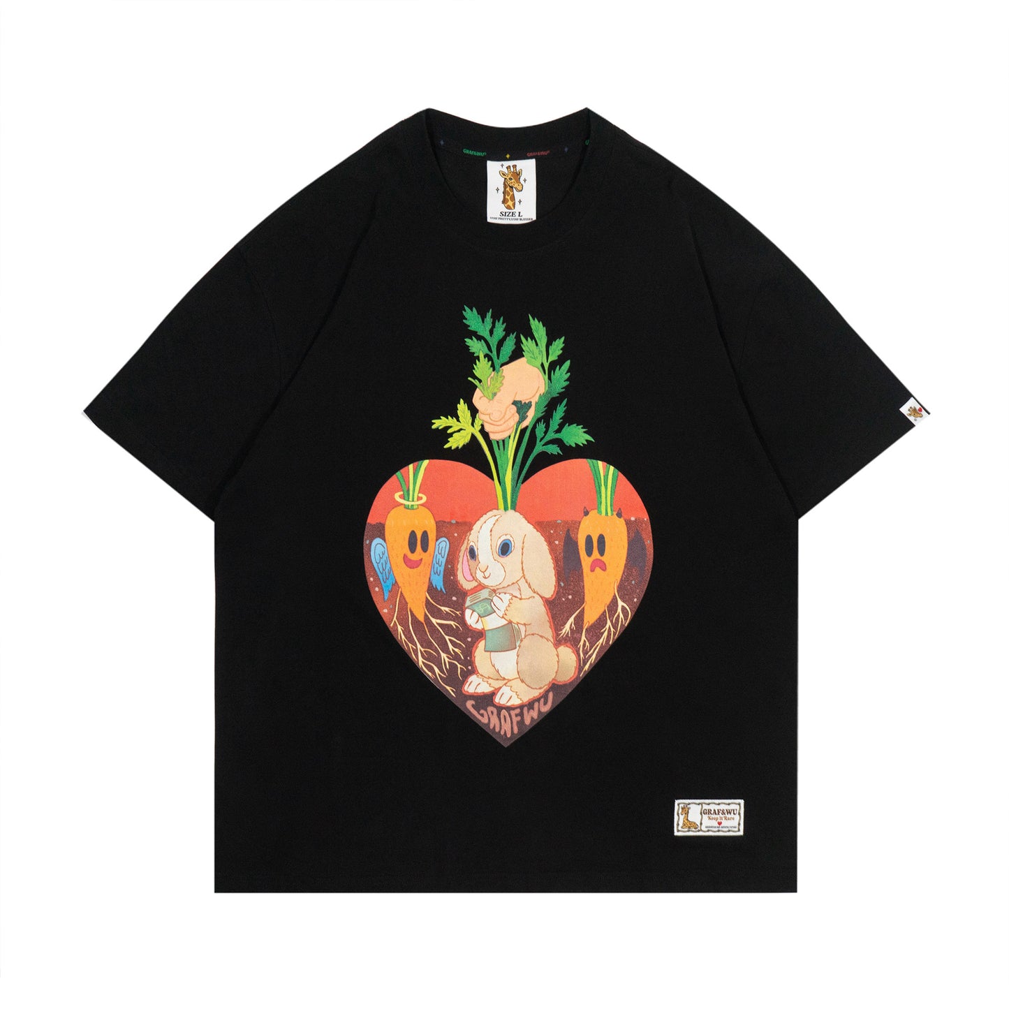 GRAF&WU【Giraffe Fable】Waiting Rabbit Run into Tree Stump Devil Angel Carrot T-shirt