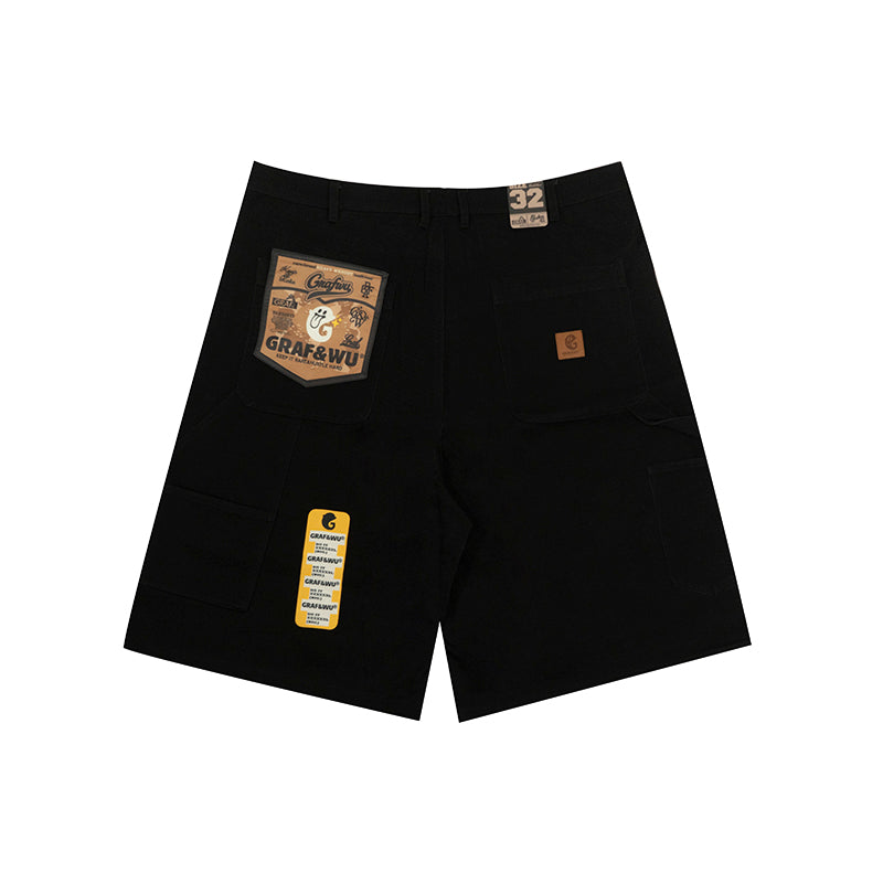 GRAF&WU Shorts Cute Ghost G Letter Logo Shorts Casual Solid Color Cargo Pants Men Women Cotton Shorts Hip-Hop Trend Pants