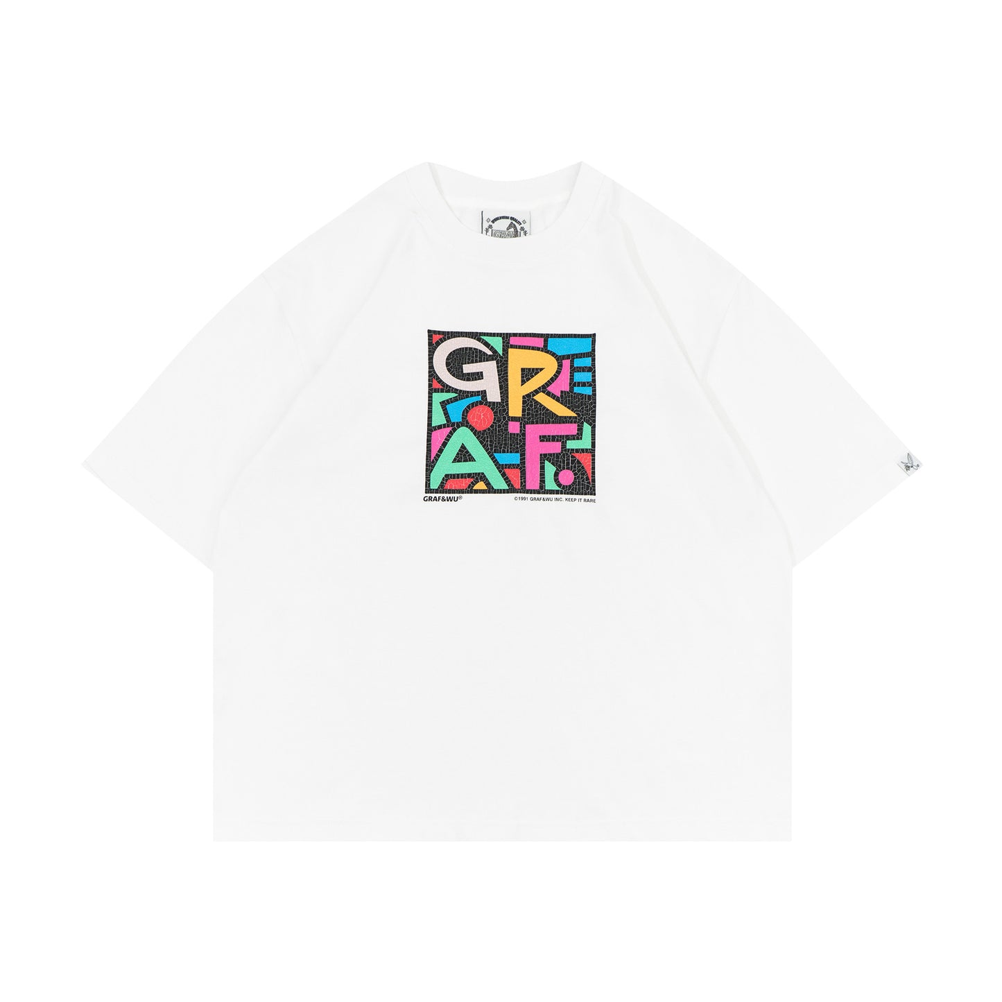 GRAF&WU Vintage Distressed Cracked Abstract Letter Art Print T-shirt