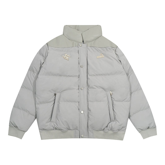 GRAF&WU Metal AK47 Angel Deer Logo PU Leather Collar Down Jacket