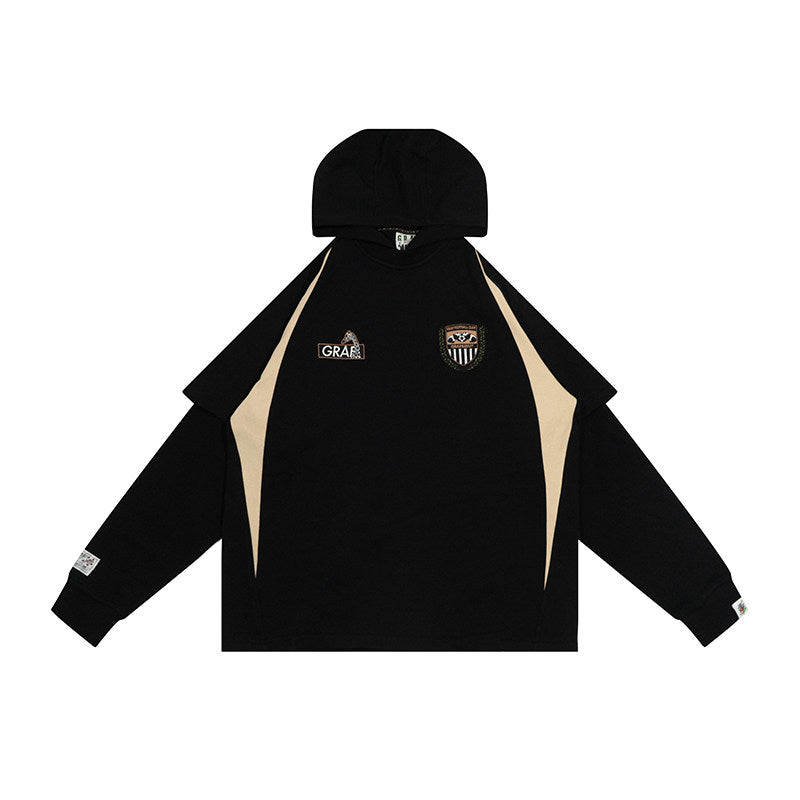 GRAF&WU Blokecore Floral Embroidery Thin Layered Look Jersey Hoodie
