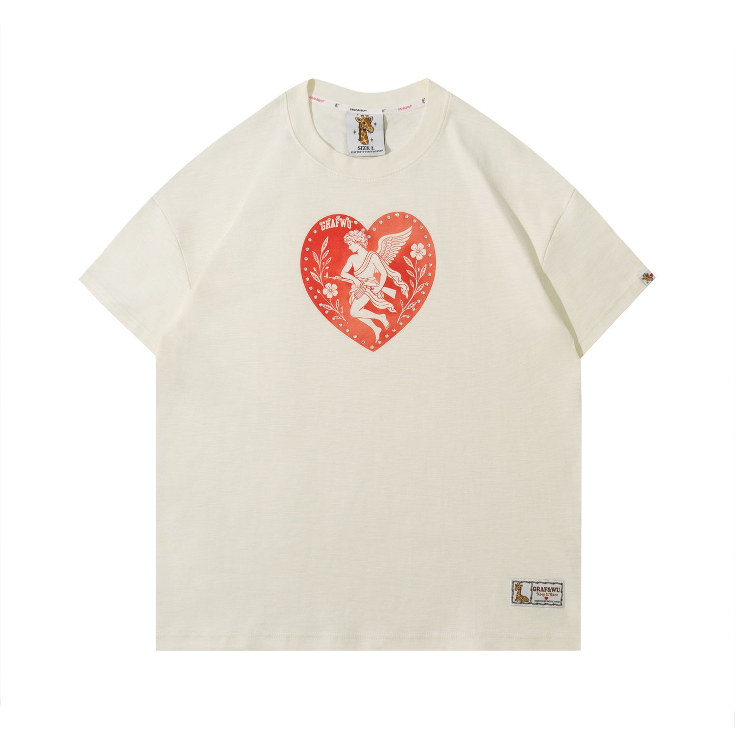 GRAF&WU AK47 Greek Angel Rhinestone Shiny Heart T-Shirt
