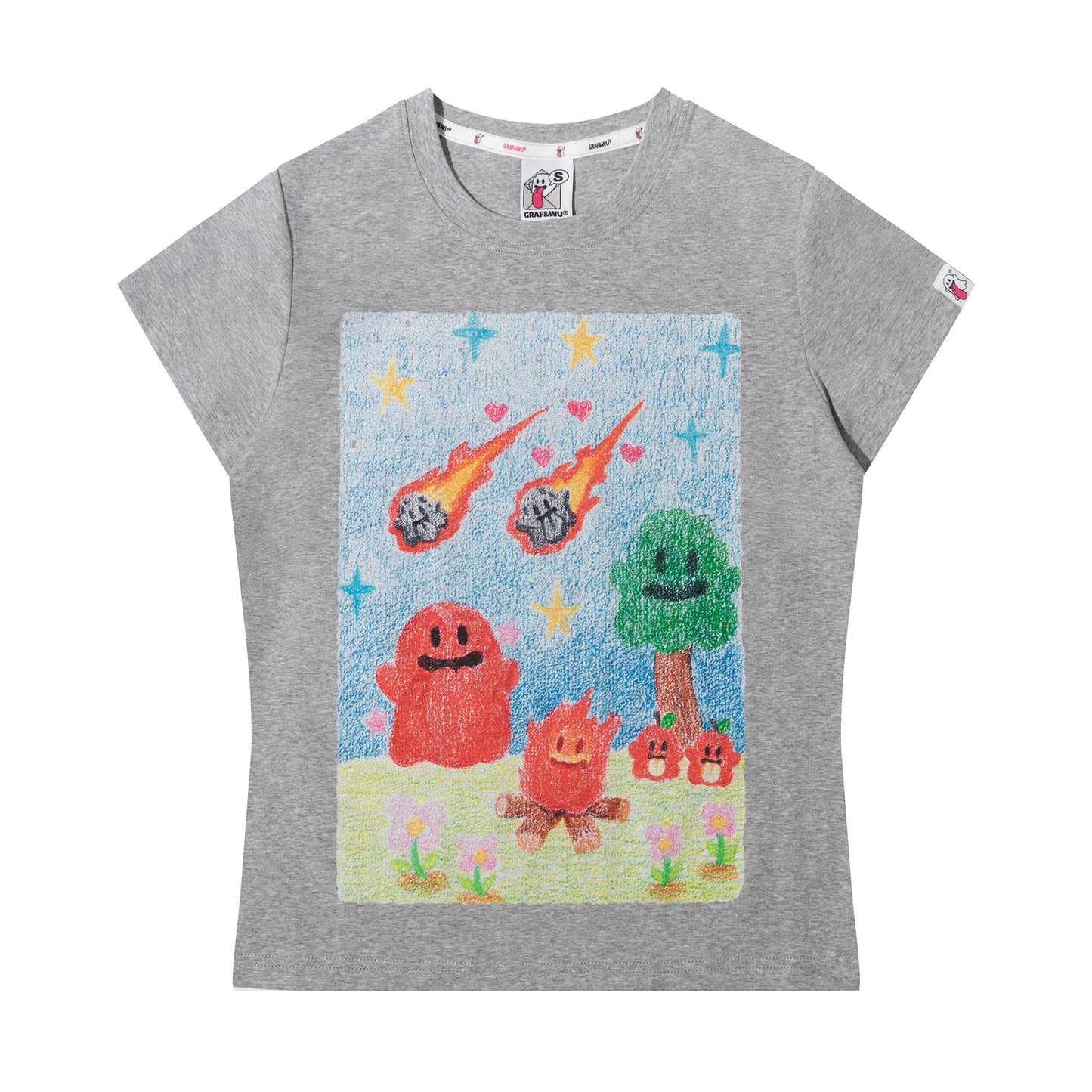 GRAF&WU Artistic Painted Solar System Planets Cute Ghost Hot Girl T-shirt
