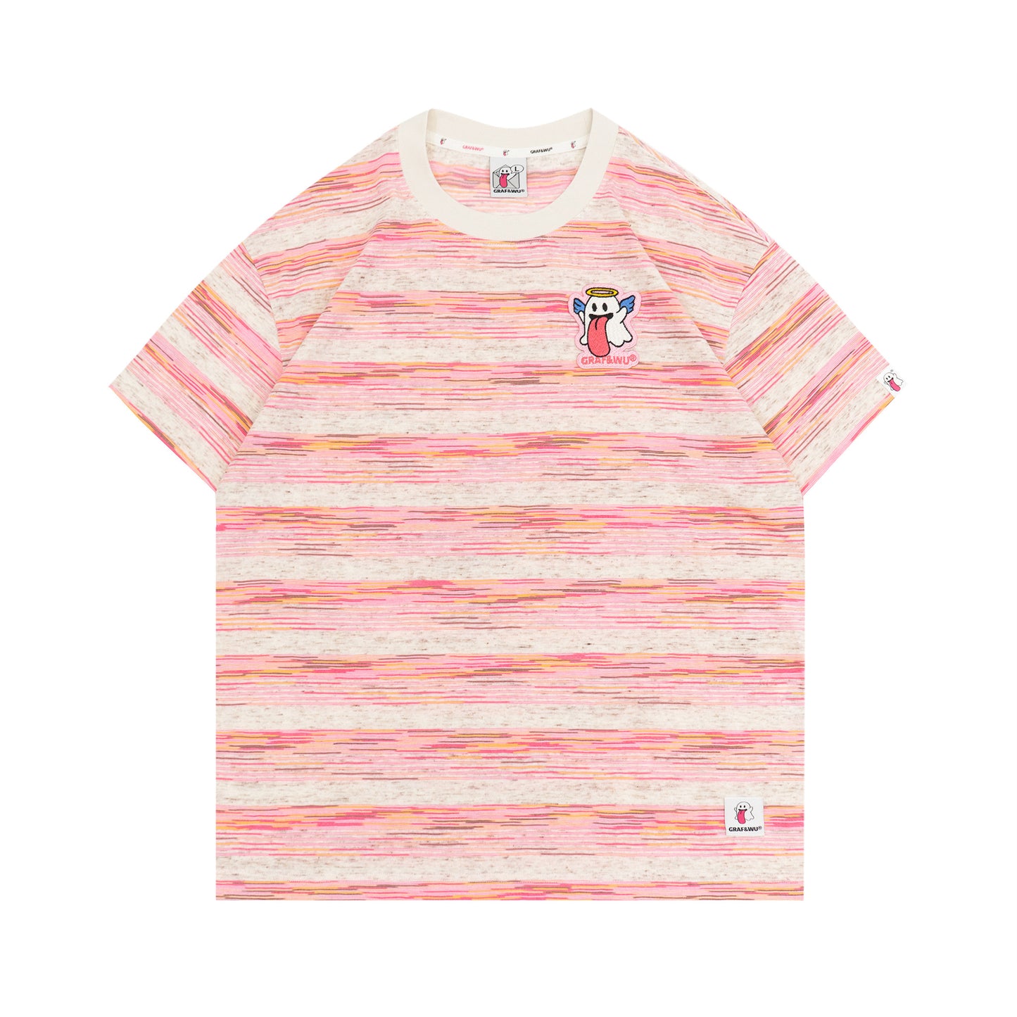 GRAF&WU OG Cute Ghost Angel Devil Embroidered Colorful Striped T-Shirt