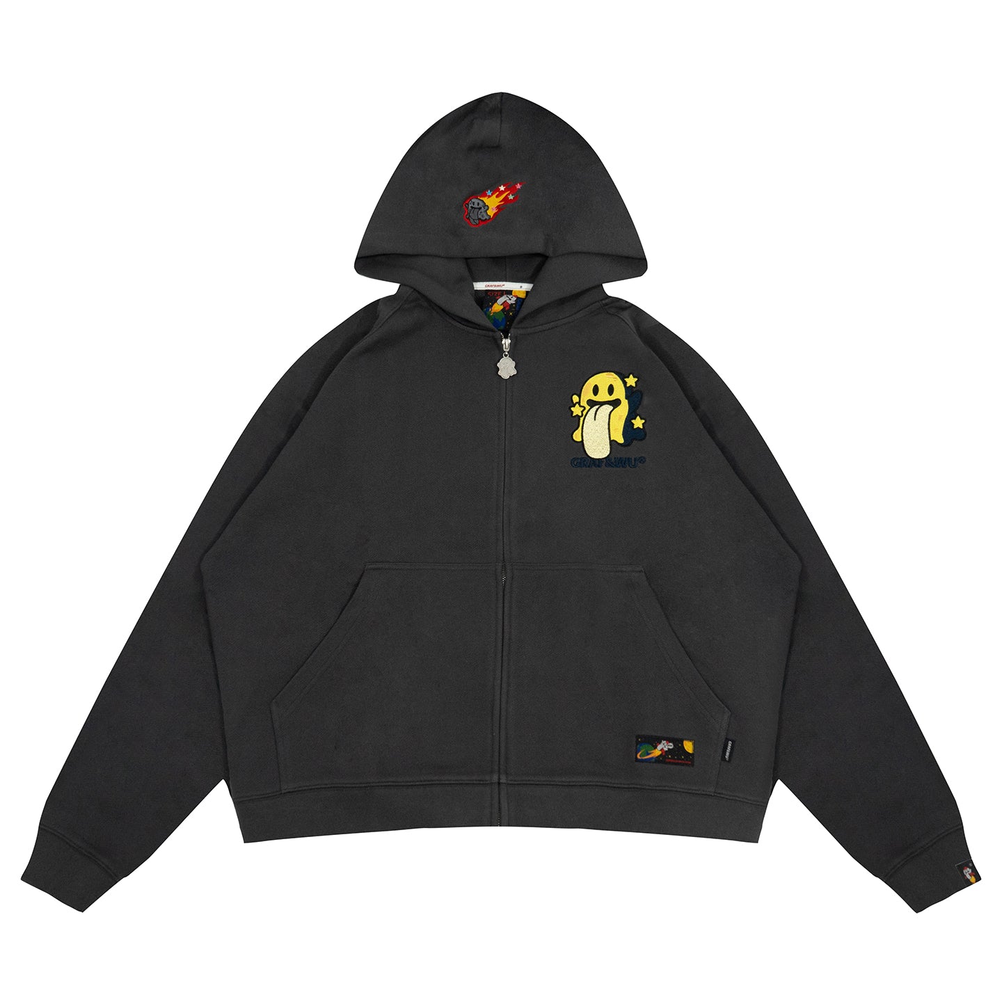 GRAF&WU Solar System Planet Cute Ghost Embroidered Zip-up Hoodie