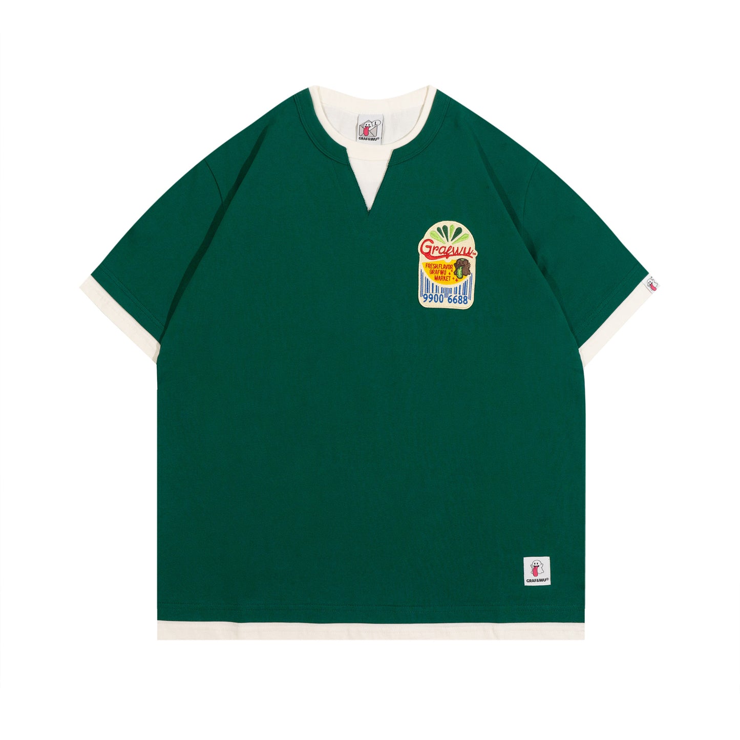 GRAF&WU Vintage Fake Two-Piece Notch Crew Neck T-Shirt