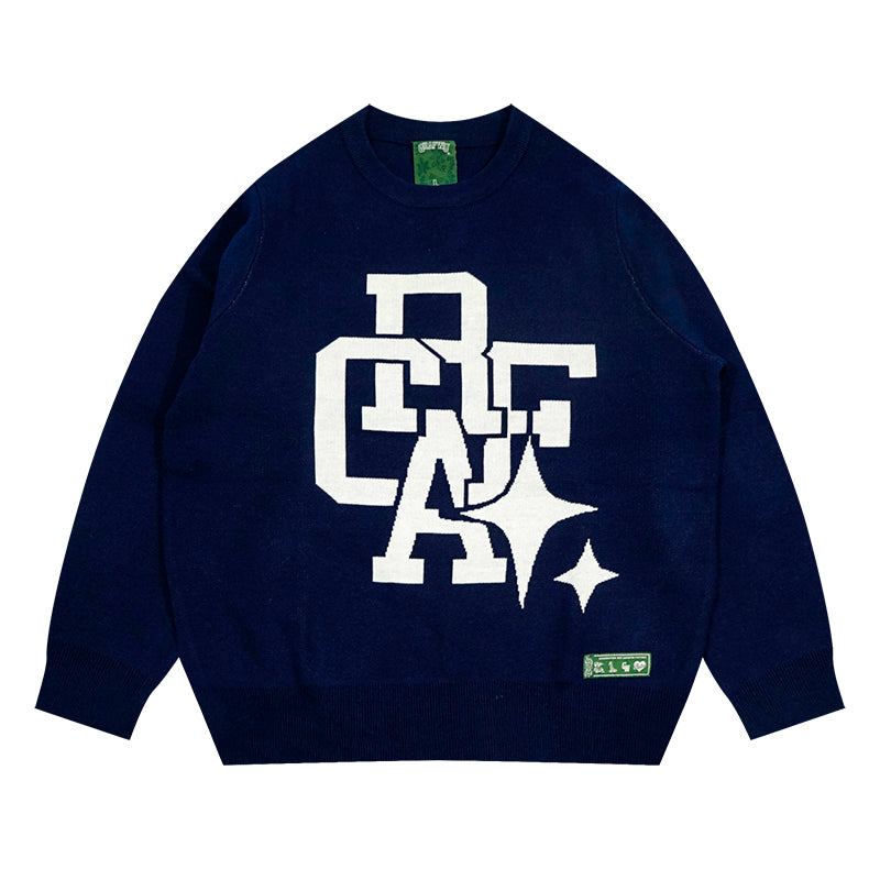 GRAF&WU Preppy Style Latter Crew Neck Knit Sweater