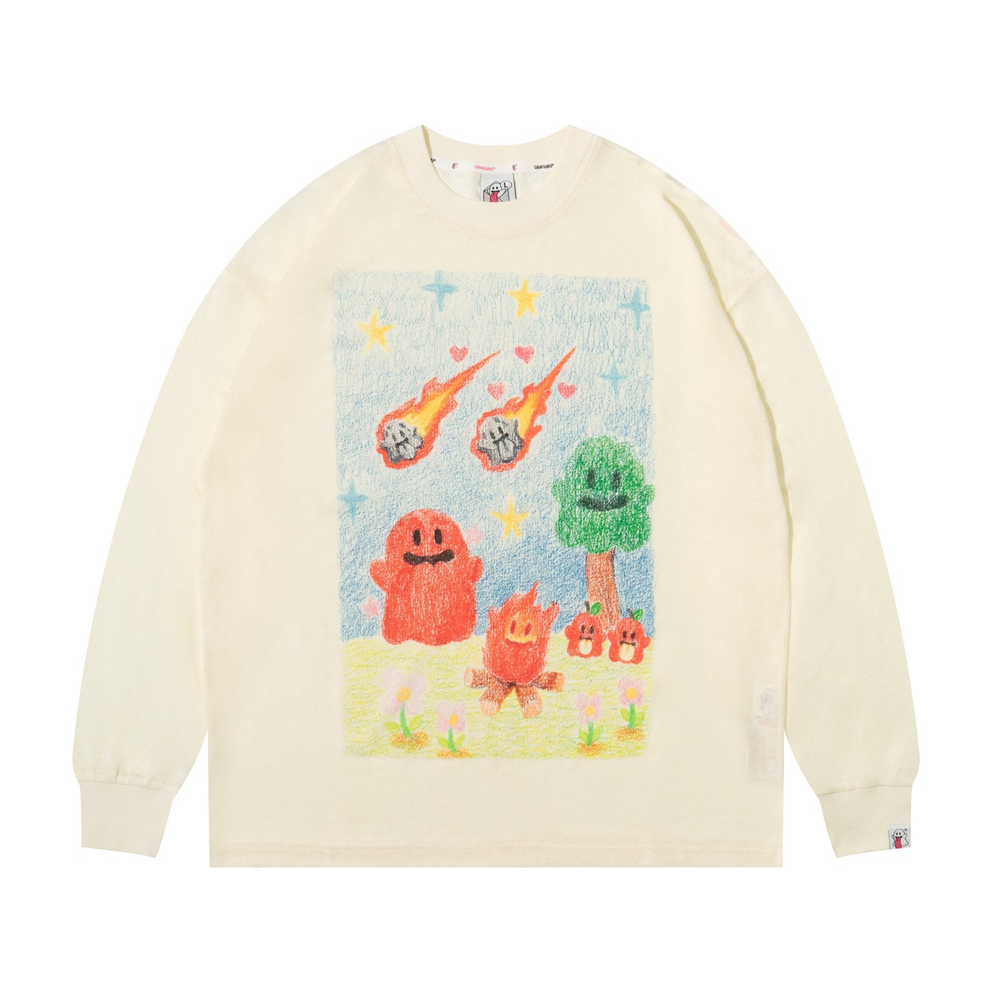GRAF&WU Tencel Thin Long-Sleeve Cute Ghost Planet Art Shirt