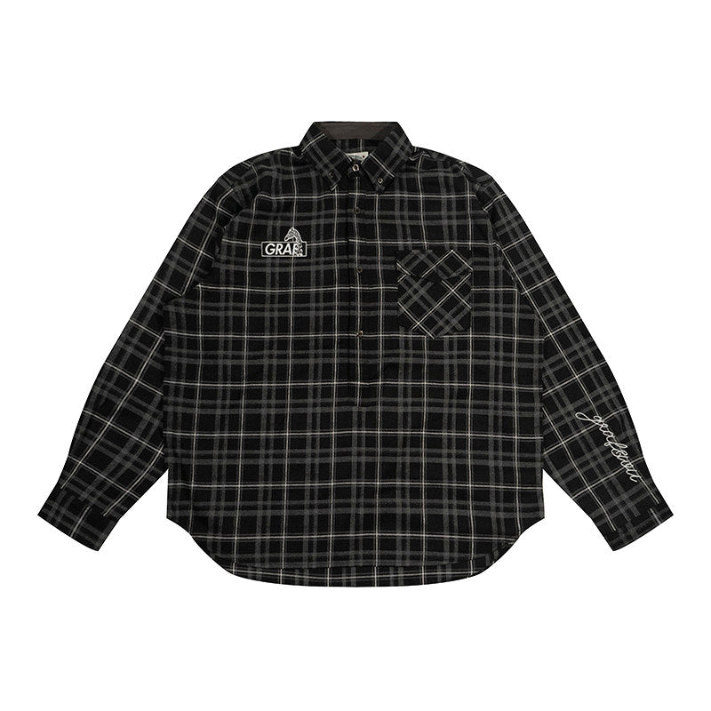 GRAF&WU Brand Giraffe Embroidery Plaid Loose Thin Shirt