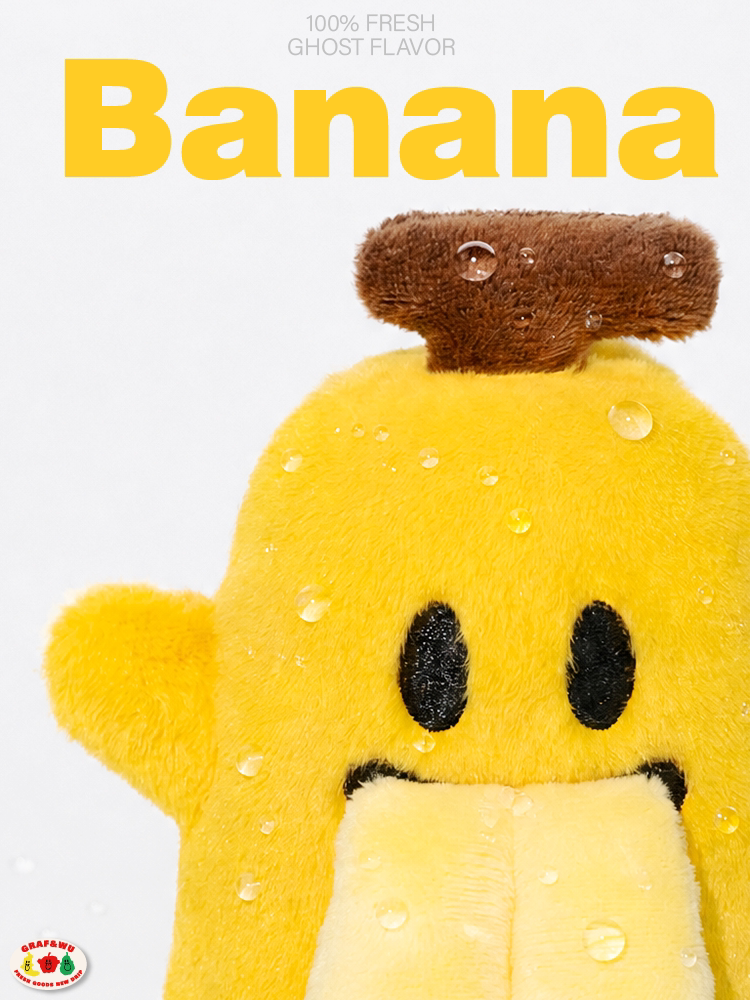 GRAFWU Fruit Party Peach Lychee Banana Plush Cute Ghost Bag Charm Doll