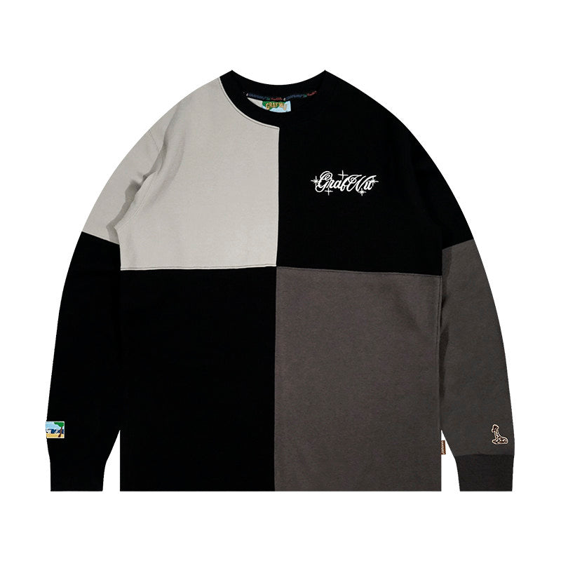 GRAF&WU Letter Embroidery Four-Patch Streetwear Long-Sleeve T-Shirt