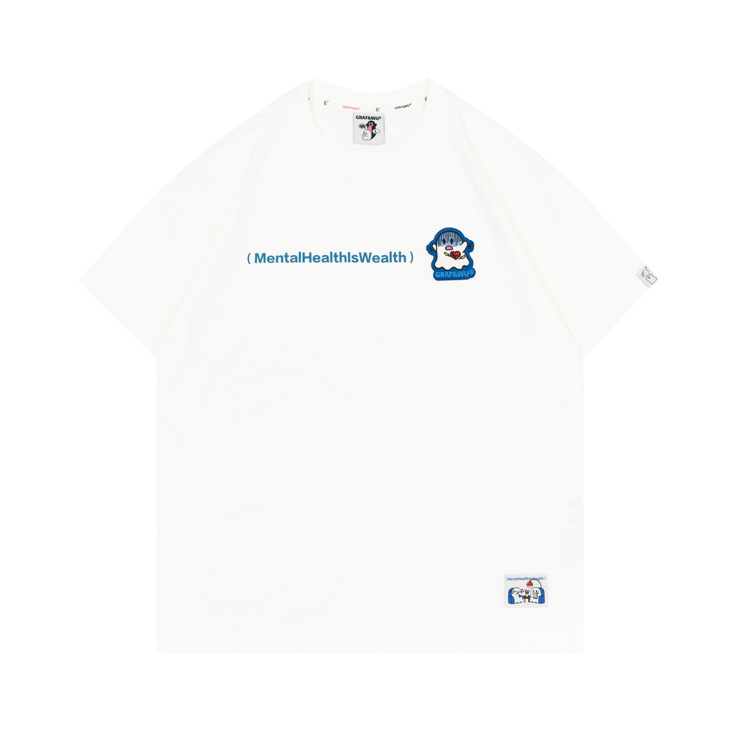 GRAF&WU Mental Health Series Cute Ghost Embroidery Graphic T-Shirt