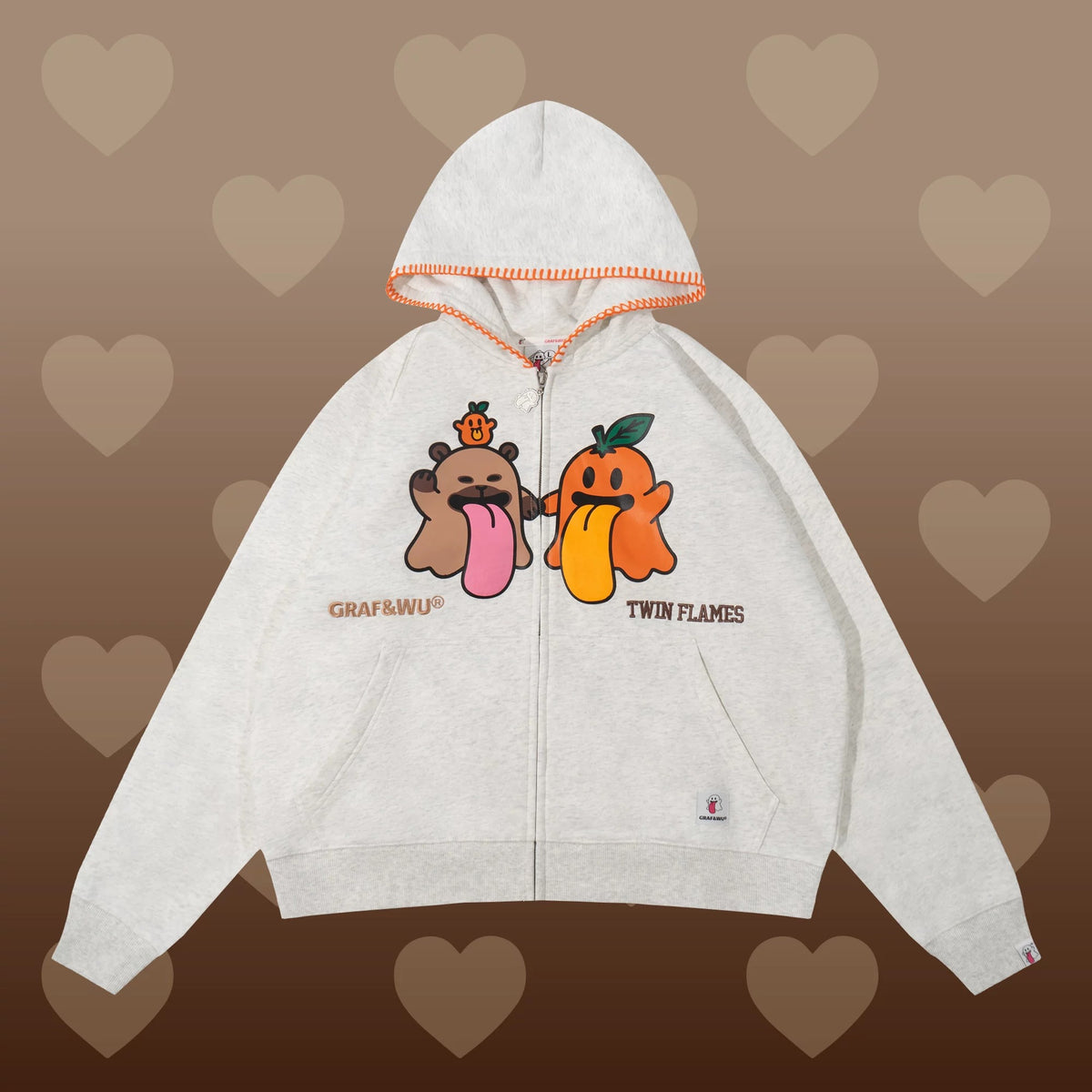 GRAF&WU Twin Flame Cute Ghost Stitching Loose Striped Couple's Sweatshirt Cardigan