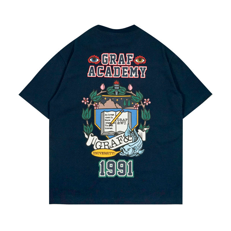GRAF&WU Giraffe University Knowledge Power Embroidered Badge Cotton T-shirt