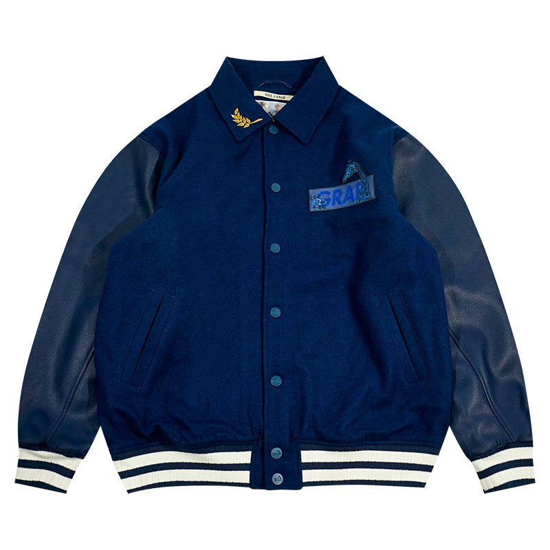 GRAF&WU Giraffe Embroidery Leather Sleeve Thick Jacket