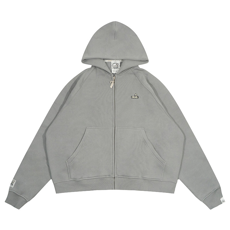 GRAF&WU Zip-up Hoodie Metal Deer Emblem Thick Fleece Cardigan