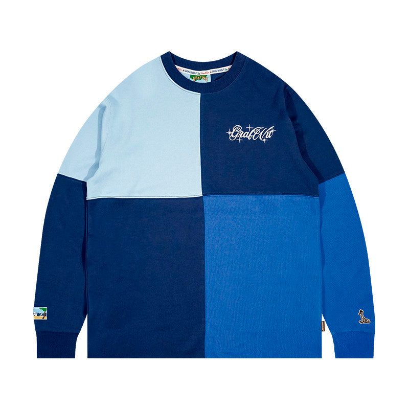 GRAF&WU Letter Embroidery Four-Patch Streetwear Long-Sleeve T-Shirt