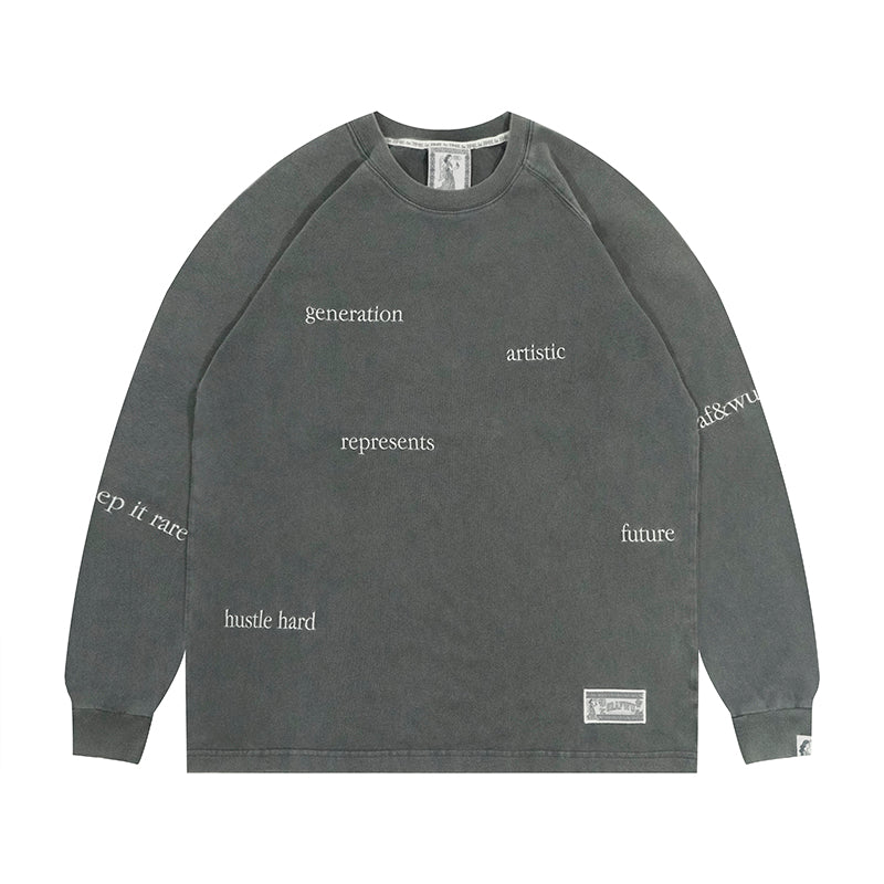GRAF&WU Keep It Rare Hustle Hard Slogan Vintage Long-sleeve Shirt
