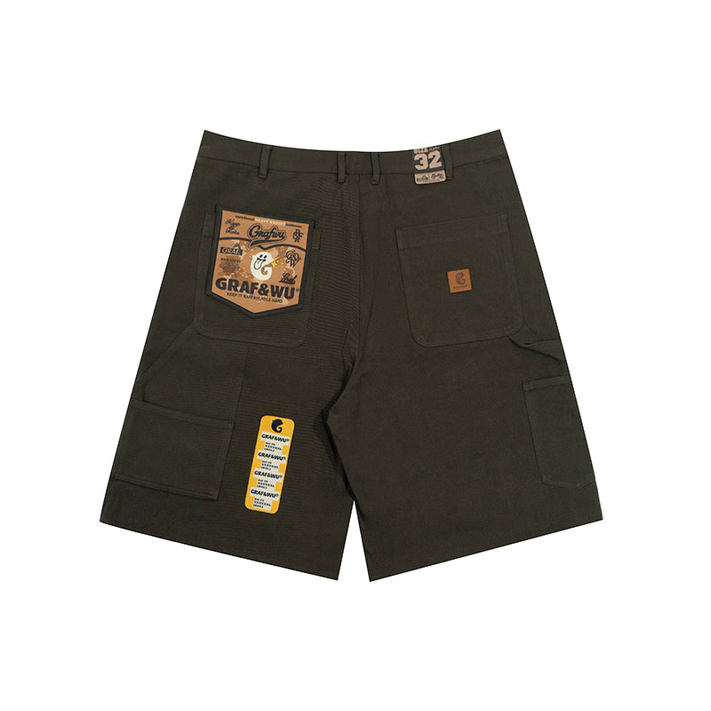 GRAF&WU Shorts Cute Ghost G Letter Logo Shorts Casual Solid Color Cargo Pants Men Women Cotton Shorts Hip-Hop Trend Pants