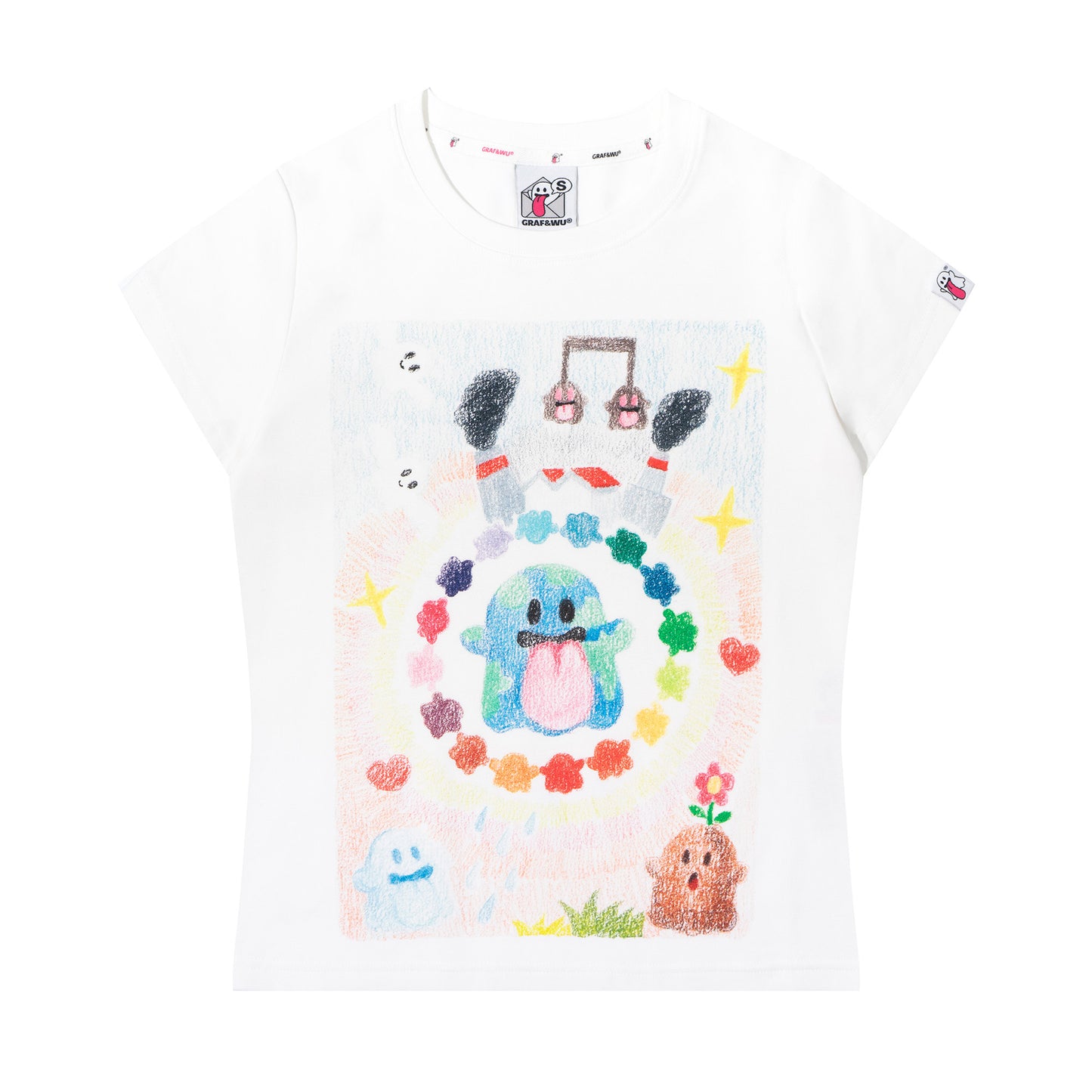 GRAF&WU Artistic Painted Solar System Planets Cute Ghost Hot Girl T-shirt