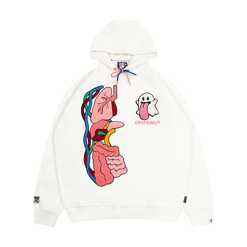 GRAF&WU Sweet Anatomy Cute Ghost Velcro Plush Pink Viscera Fleece Hoodie