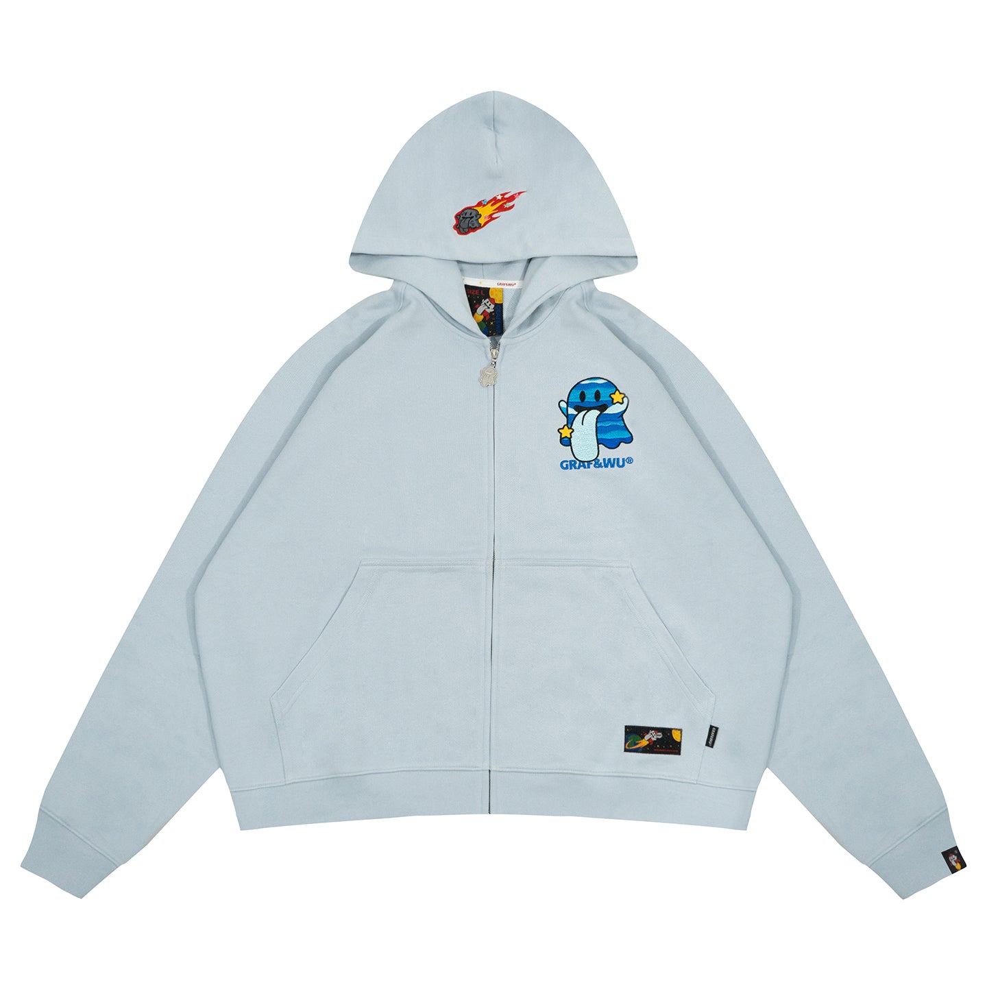 GRAF&WU Solar System Planet Cute Ghost Embroidered Zip-up Hoodie