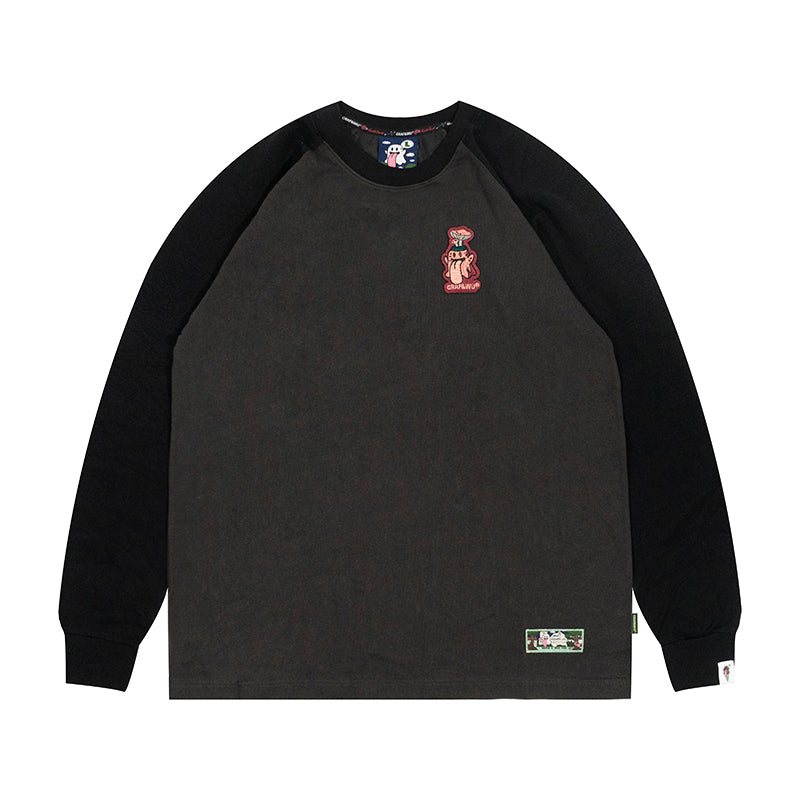 GRAF&WU Mushroom BooGhost 2.0 Embroidered Raglan Long Sleeve Tee