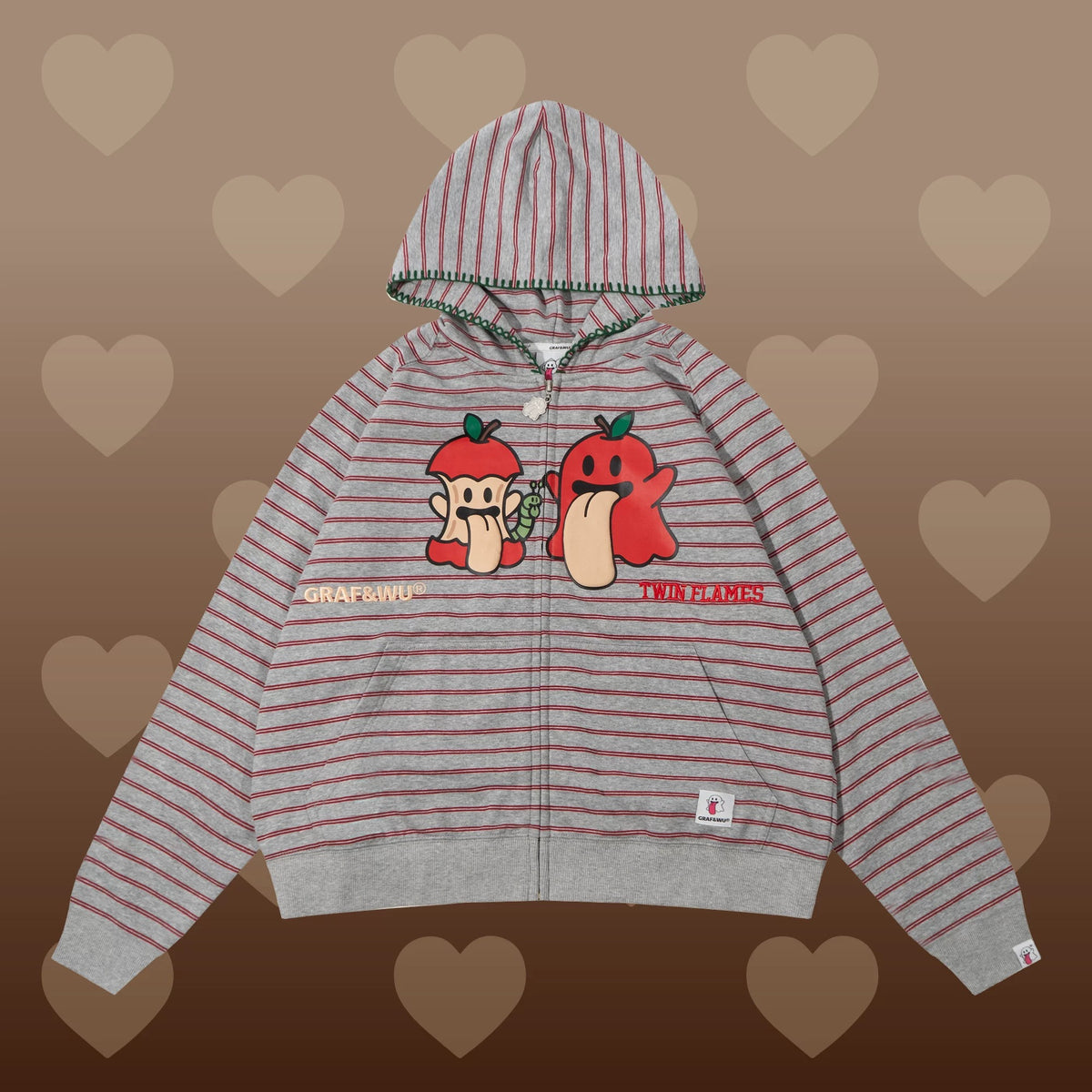 GRAF&WU Twin Flame Cute Ghost Stitching Loose Striped Couple's Sweatshirt Cardigan
