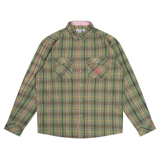 GRAF&WU Vintage Plaid Button Up Shirt Embroidered Streetwear