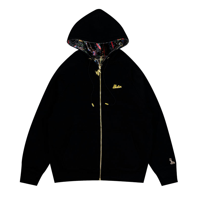 GRAF&WU Paisley Velvet Reversible Thick Pullover Hoodie