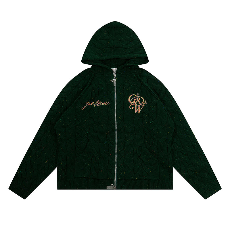 GRAF&WU Embroidered Twist Yarn Colorful Speckled Blended Zip Knit Coat