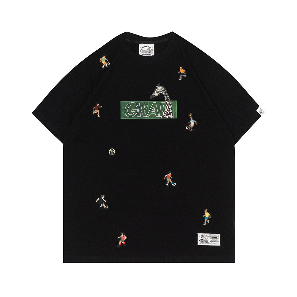 GRAF&WU Mini Embroidered Giraffe Athletic Fashion T-shirt