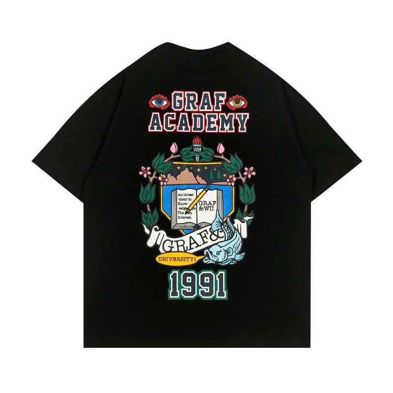 GRAF&WU Giraffe University Knowledge Power Embroidered Badge Cotton T-shirt