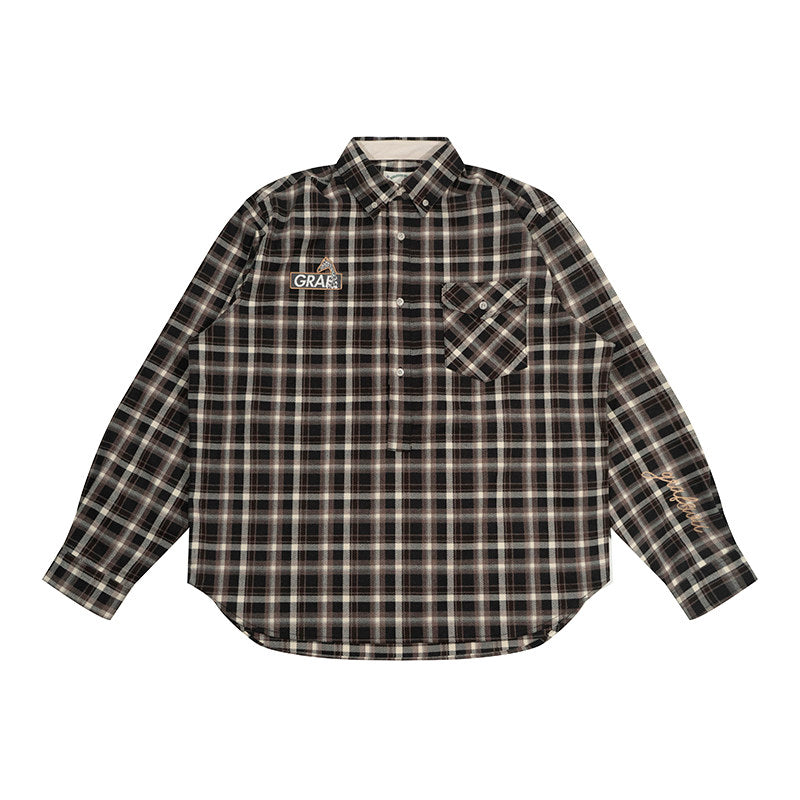 GRAF&WU Brand Giraffe Embroidery Plaid Loose Thin Shirt