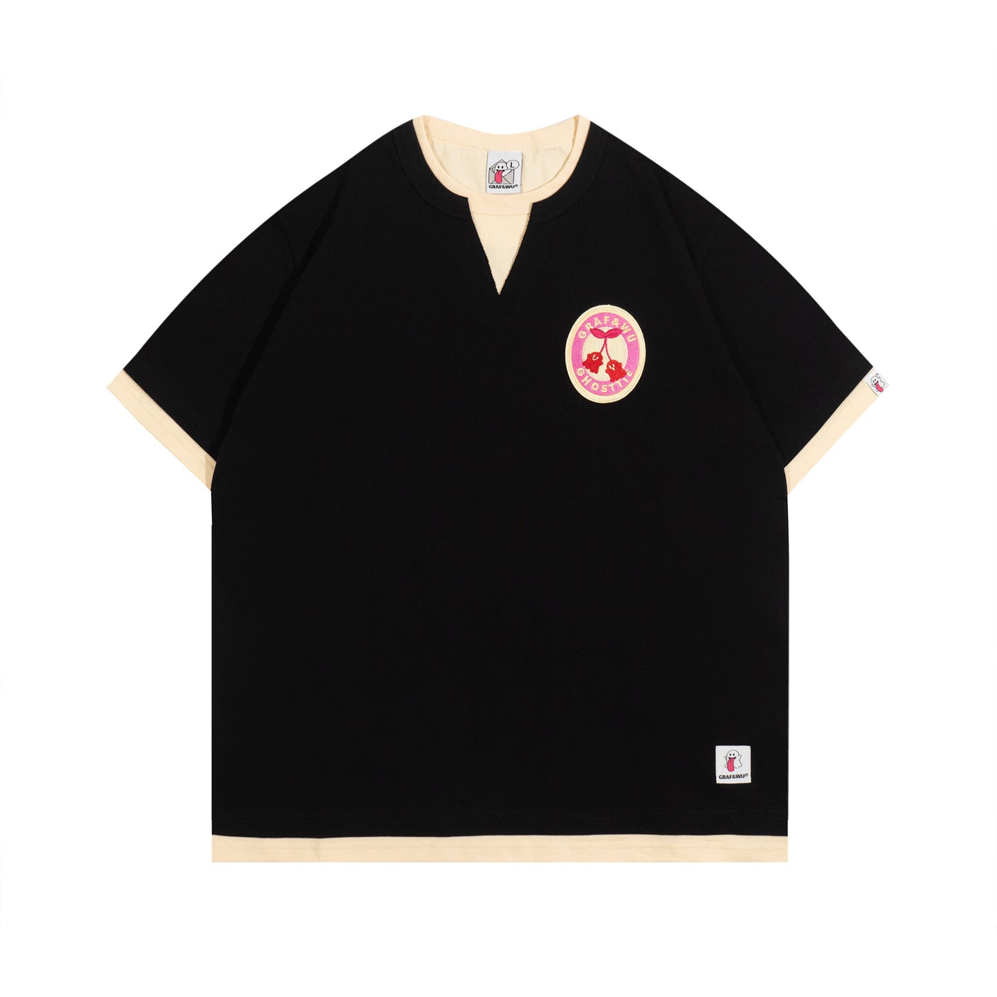 GRAF&WU Vintage Fake Two-Piece Notch Crew Neck T-Shirt