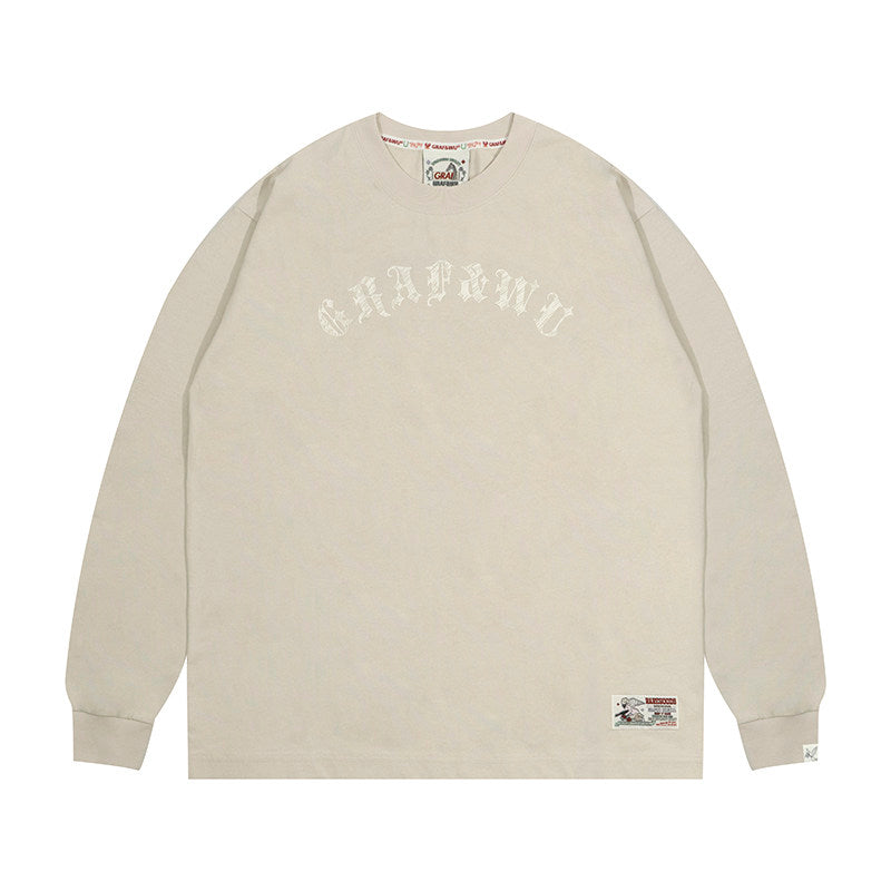 GRAF&WU Daily Curved Letter Print Base Long-Sleeve T-Shirt
